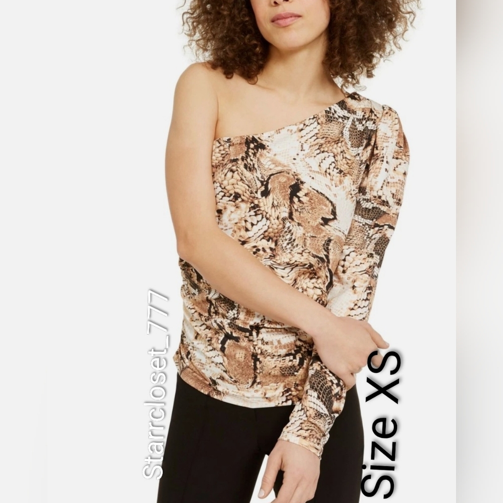 INC International Concepts Snakeskin Print Top One Shoulder Ruched Side  XS